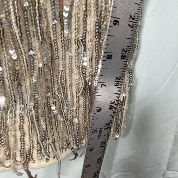 NWT GUESS Heidi Sequin Fringe Wide Leg Pants Womens SIZE MEDIUM Pearl NYE Shiny - Picture 10 of 16